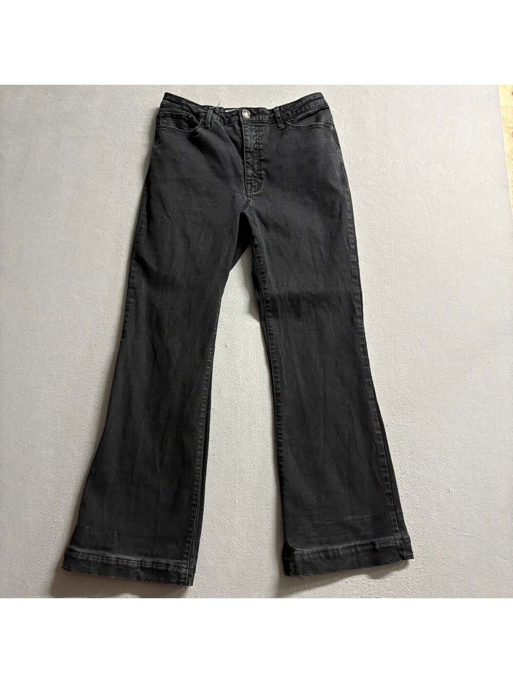 Seven7 Slim Flare Jeans Womens Size 12 Black Denim Stretch High Rise